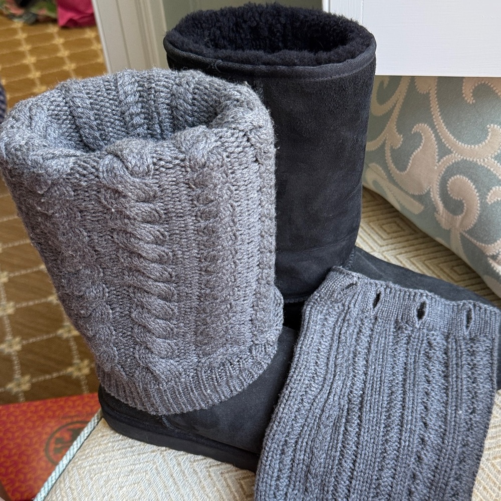 Ugg Gray Knit and Black Suede Boots